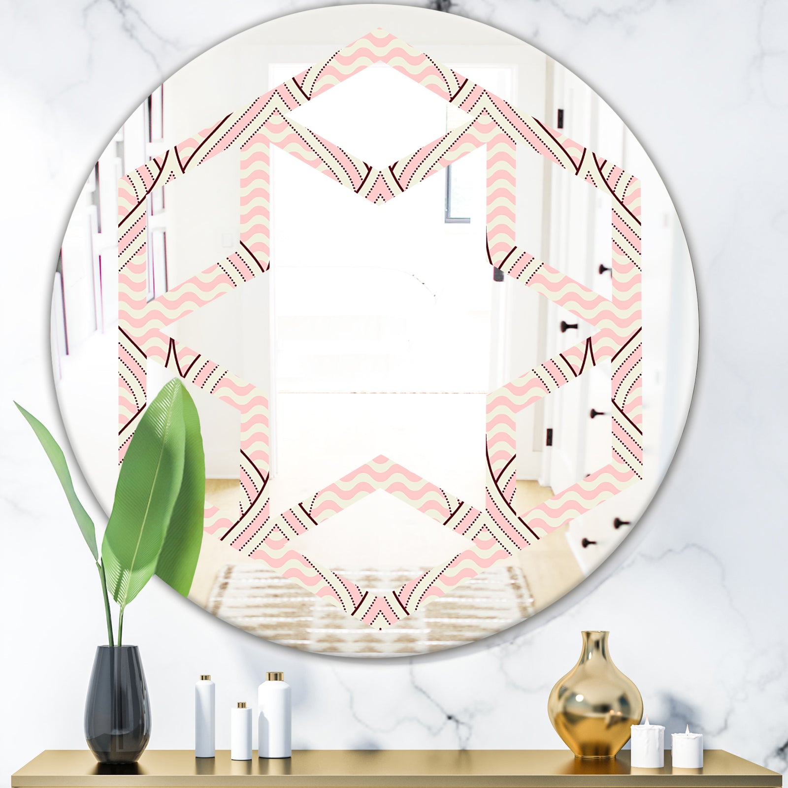 Retro Ornament With Decorative Elements - Modern Round or Oval Wall Mirror - Hexagon Star