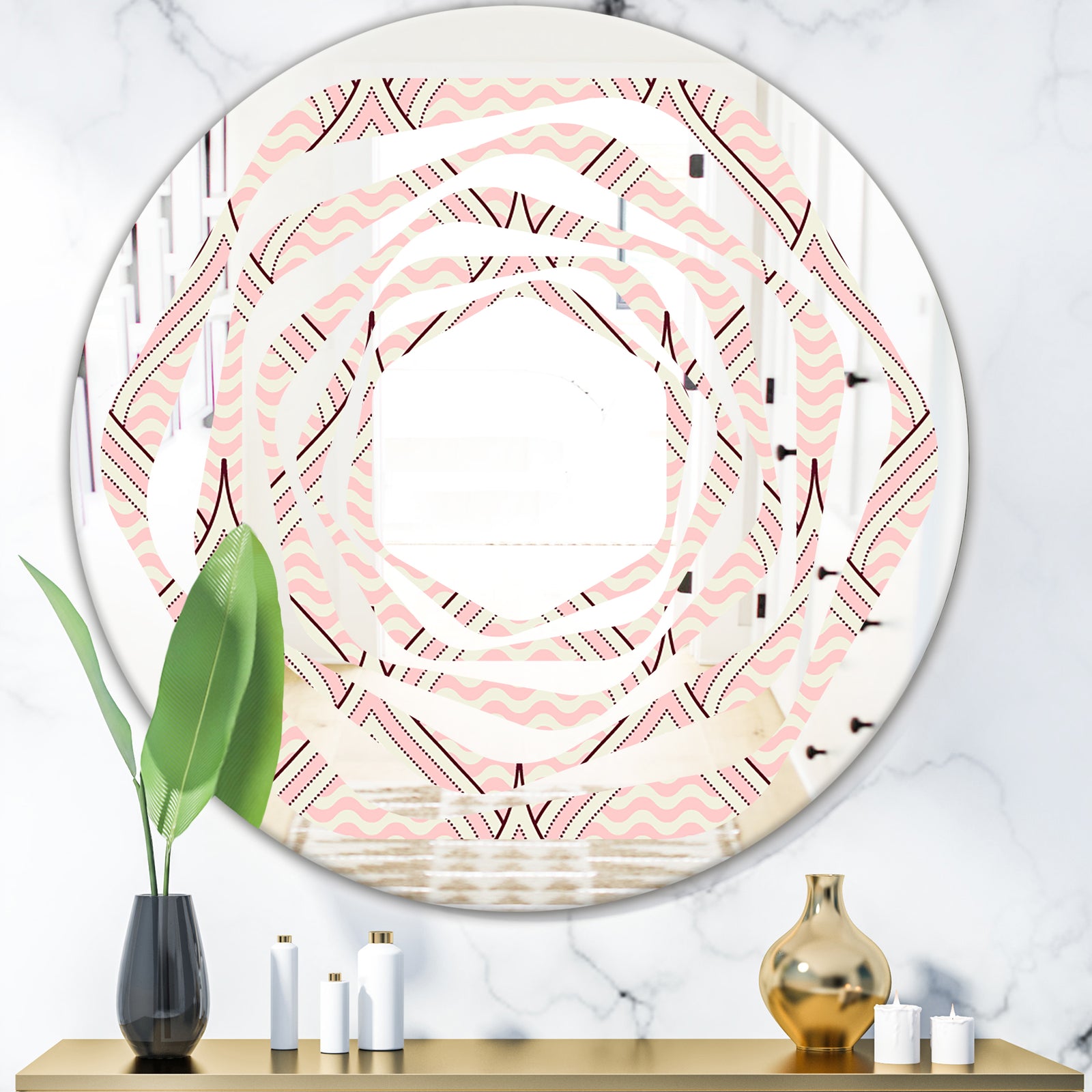 Retro Ornament With Decorative Elements - Modern Round or Oval Wall Mirror - Whirl