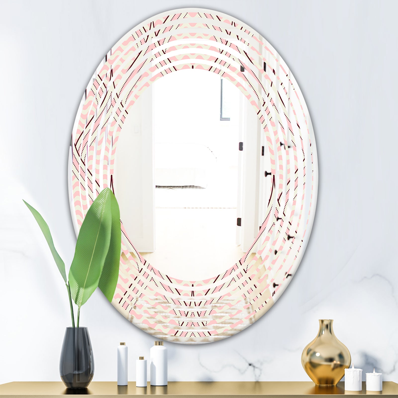 Retro Ornament With Decorative Elements - Modern Round or Oval Wall Mirror - Wave