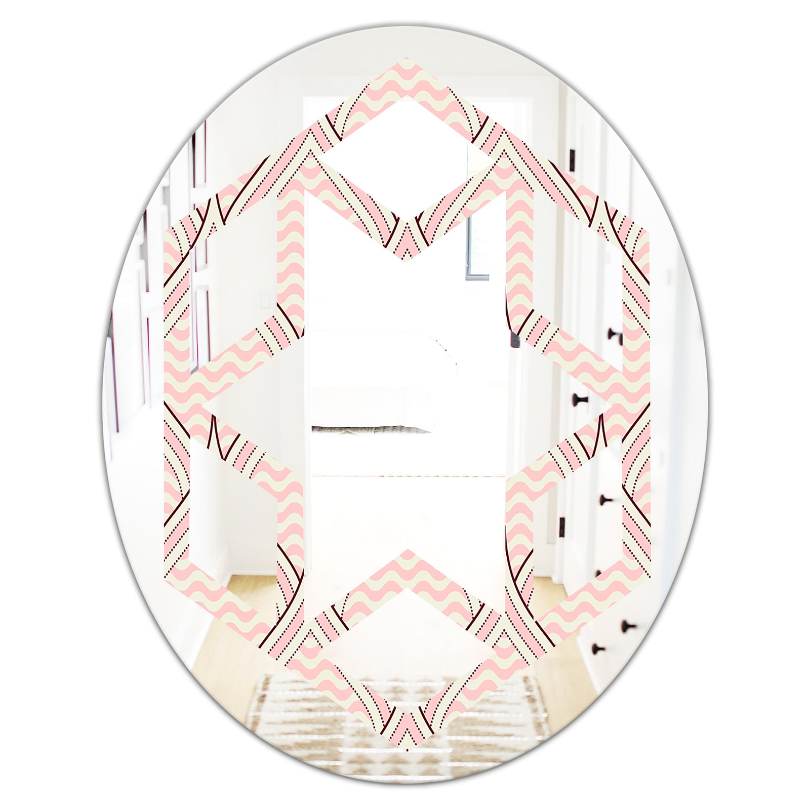 Retro Ornament With Decorative Elements - Modern Round or Oval Wall Mirror - Hexagon Star
