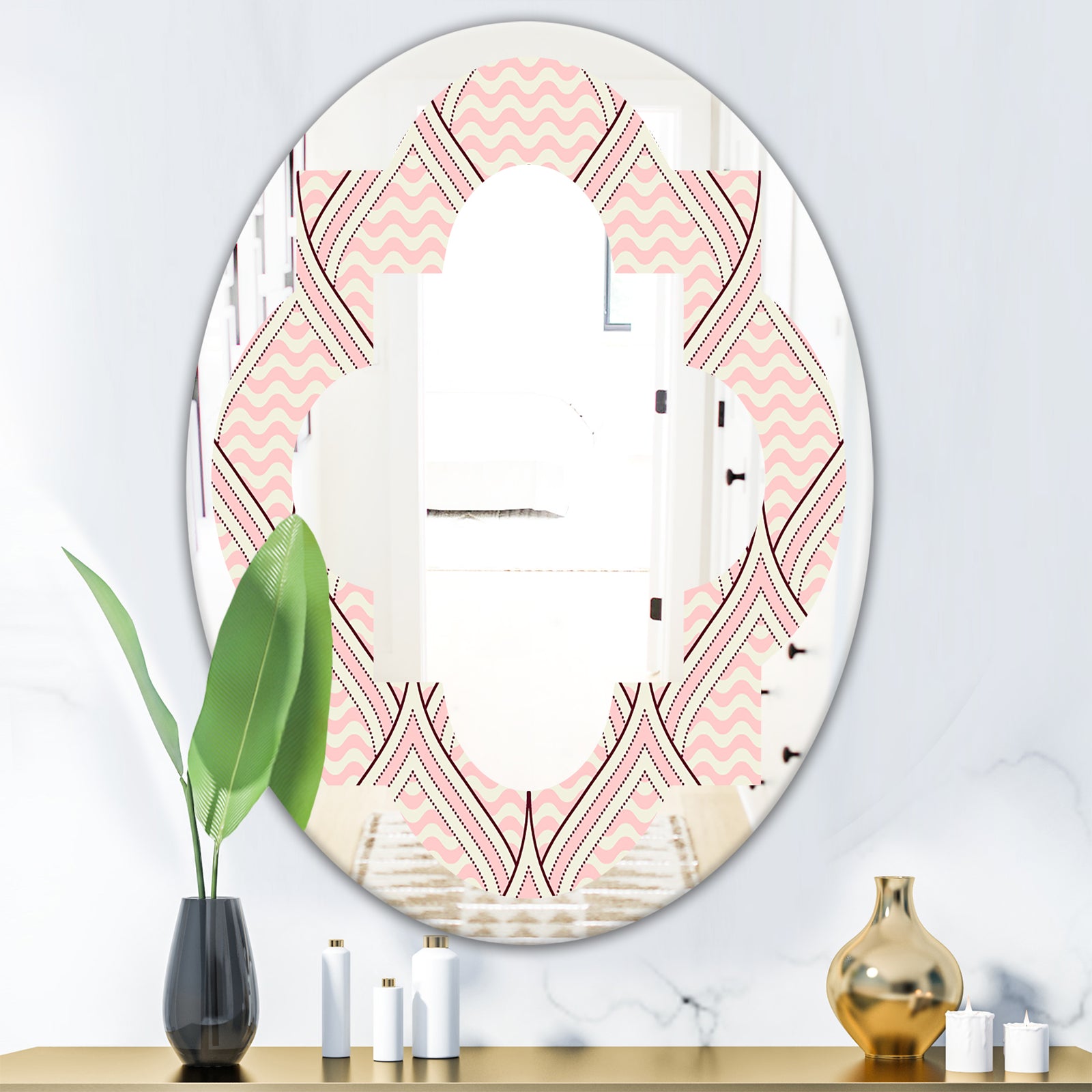 Retro Ornament With Decorative Elements - Modern Round or Oval Wall Mirror - Quatrefoil