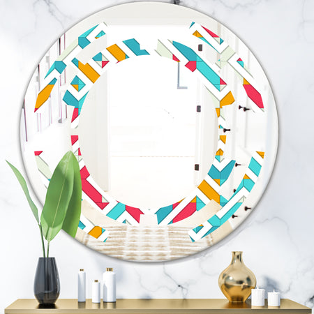 Abstract Retro Geometry I - Modern Round or Oval Wall Mirror - Space