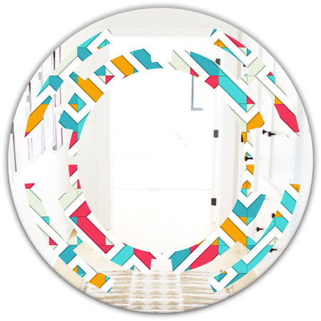 Abstract Retro Geometry I - Modern Round or Oval Wall Mirror - Space