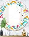 Abstract Retro Geometry I - Modern Round or Oval Wall Mirror - Leaves