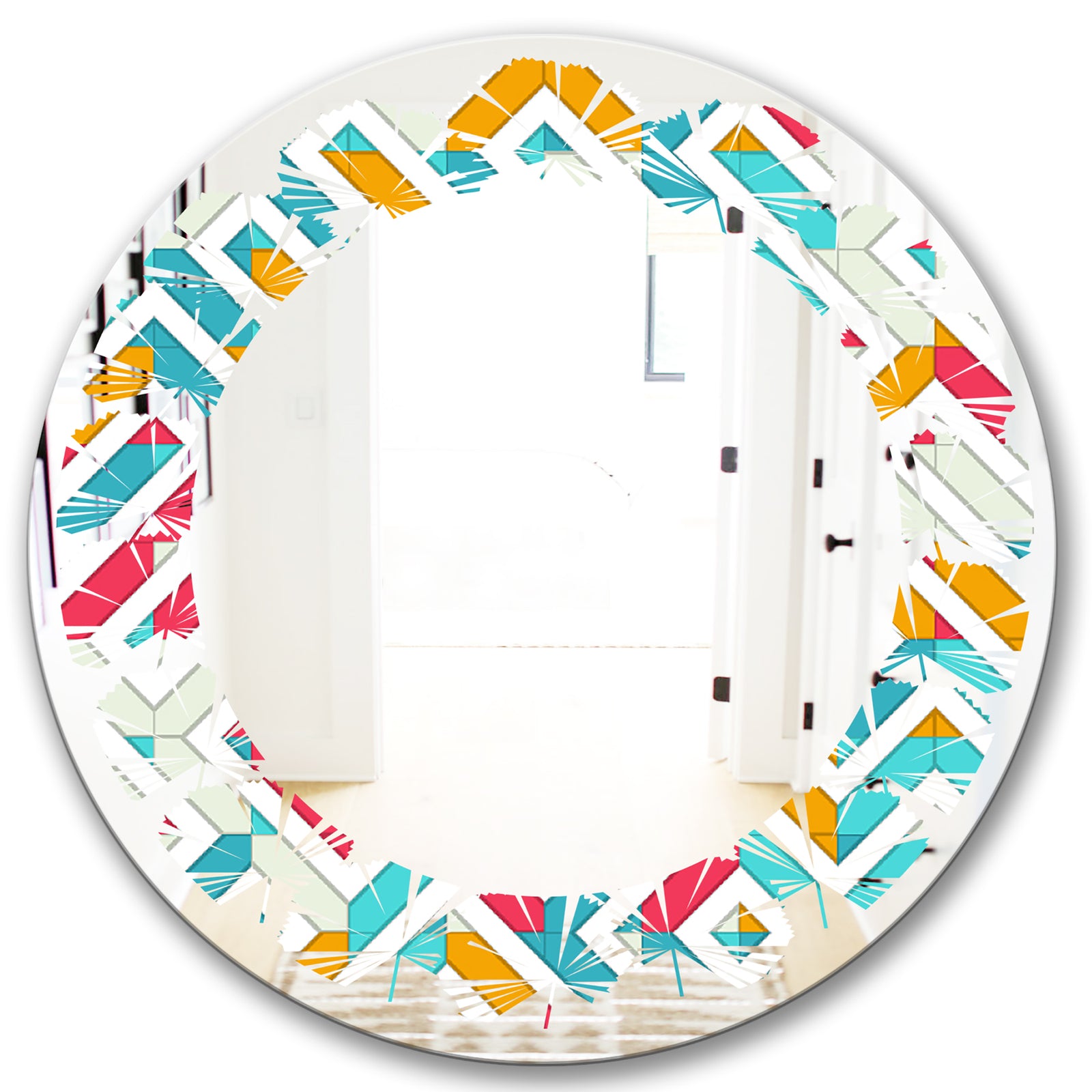 Abstract Retro Geometry I - Modern Round or Oval Wall Mirror - Leaves