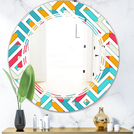 Abstract Retro Geometry I - Modern Round or Oval Wall Mirror - Triple C