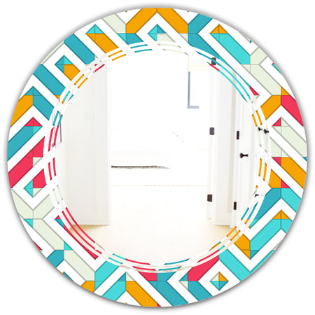 Abstract Retro Geometry I - Modern Round or Oval Wall Mirror - Triple C