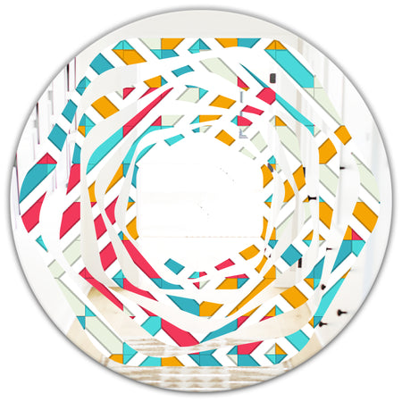 Abstract Retro Geometry I - Modern Round or Oval Wall Mirror - Whirl