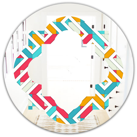 Abstract Retro Geometry I - Modern Round or Oval Wall Mirror - Quatrefoil