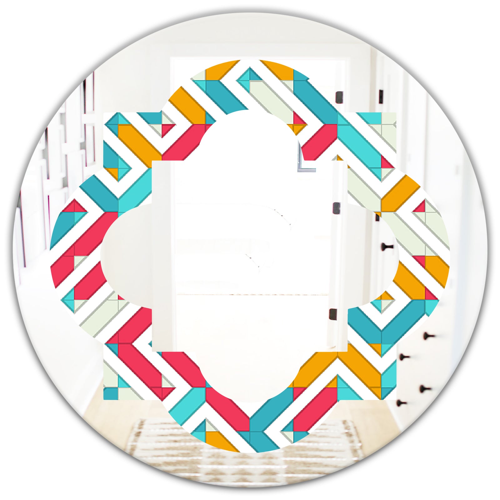 Abstract Retro Geometry I - Modern Round or Oval Wall Mirror - Quatrefoil