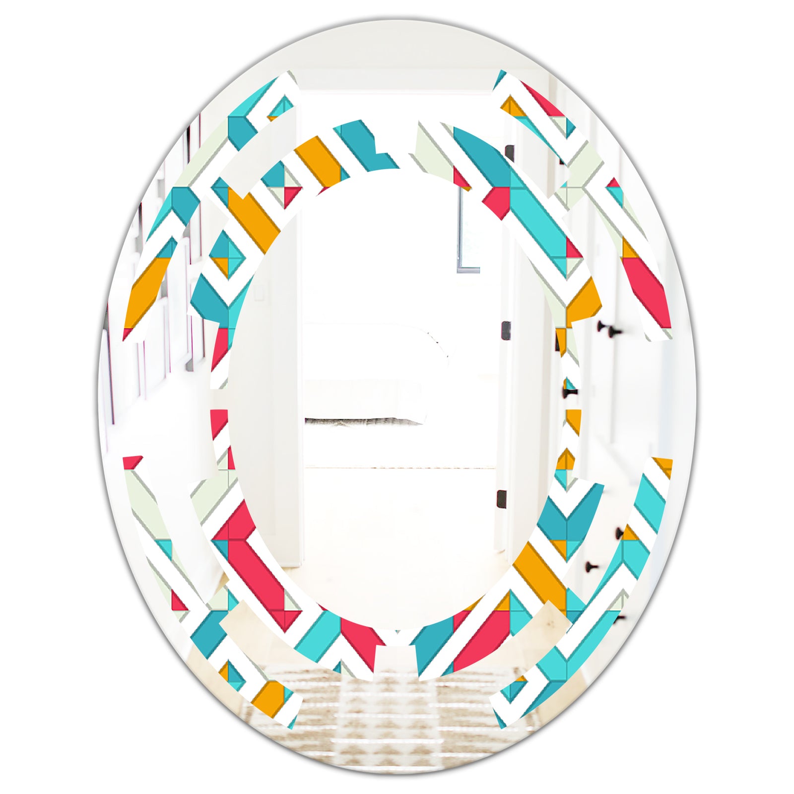 Abstract Retro Geometry I - Modern Round or Oval Wall Mirror - Space