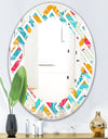 Abstract Retro Geometry I - Modern Round or Oval Wall Mirror - Leaves