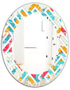 Abstract Retro Geometry I - Modern Round or Oval Wall Mirror - Leaves