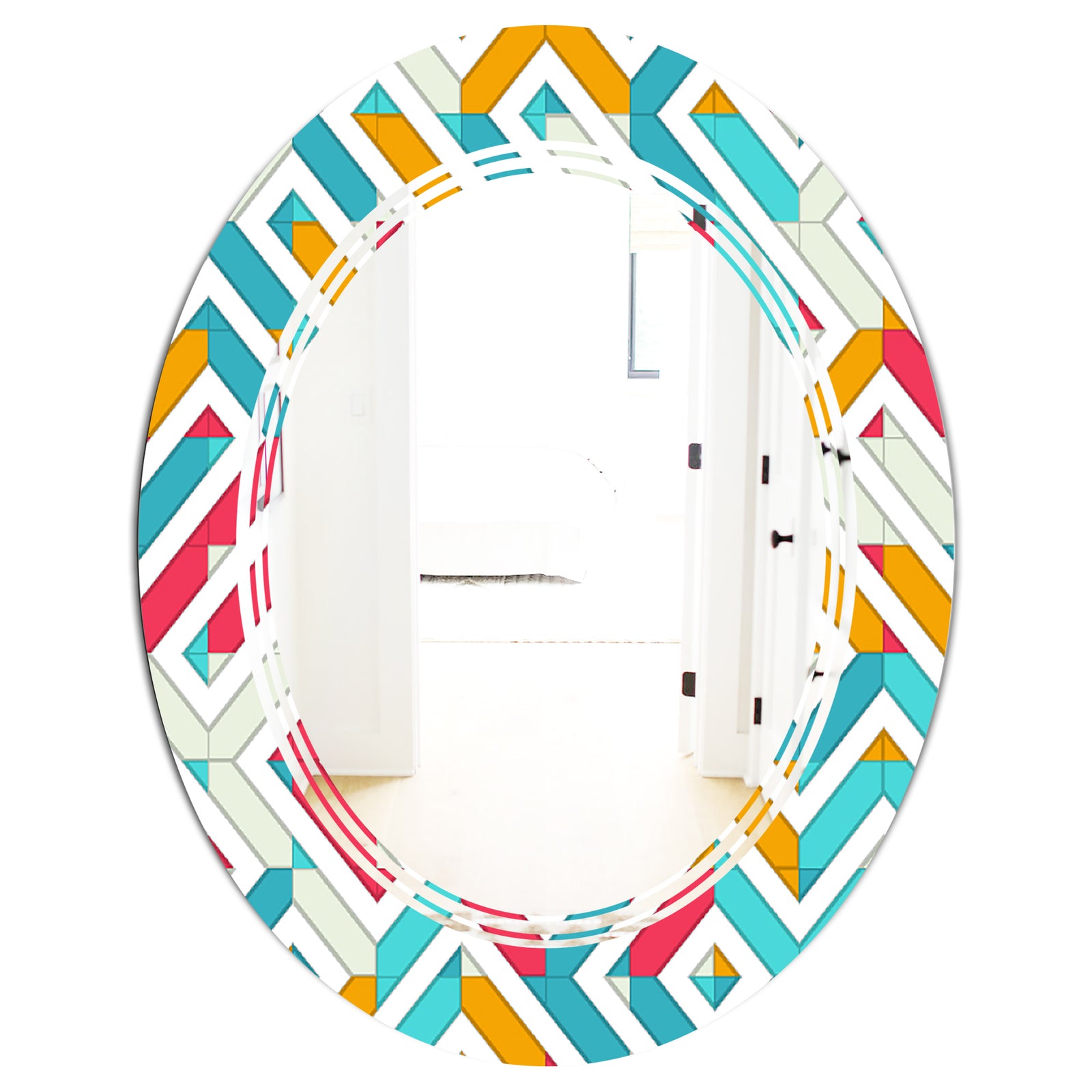 Abstract Retro Geometry I - Modern Round or Oval Wall Mirror - Triple C