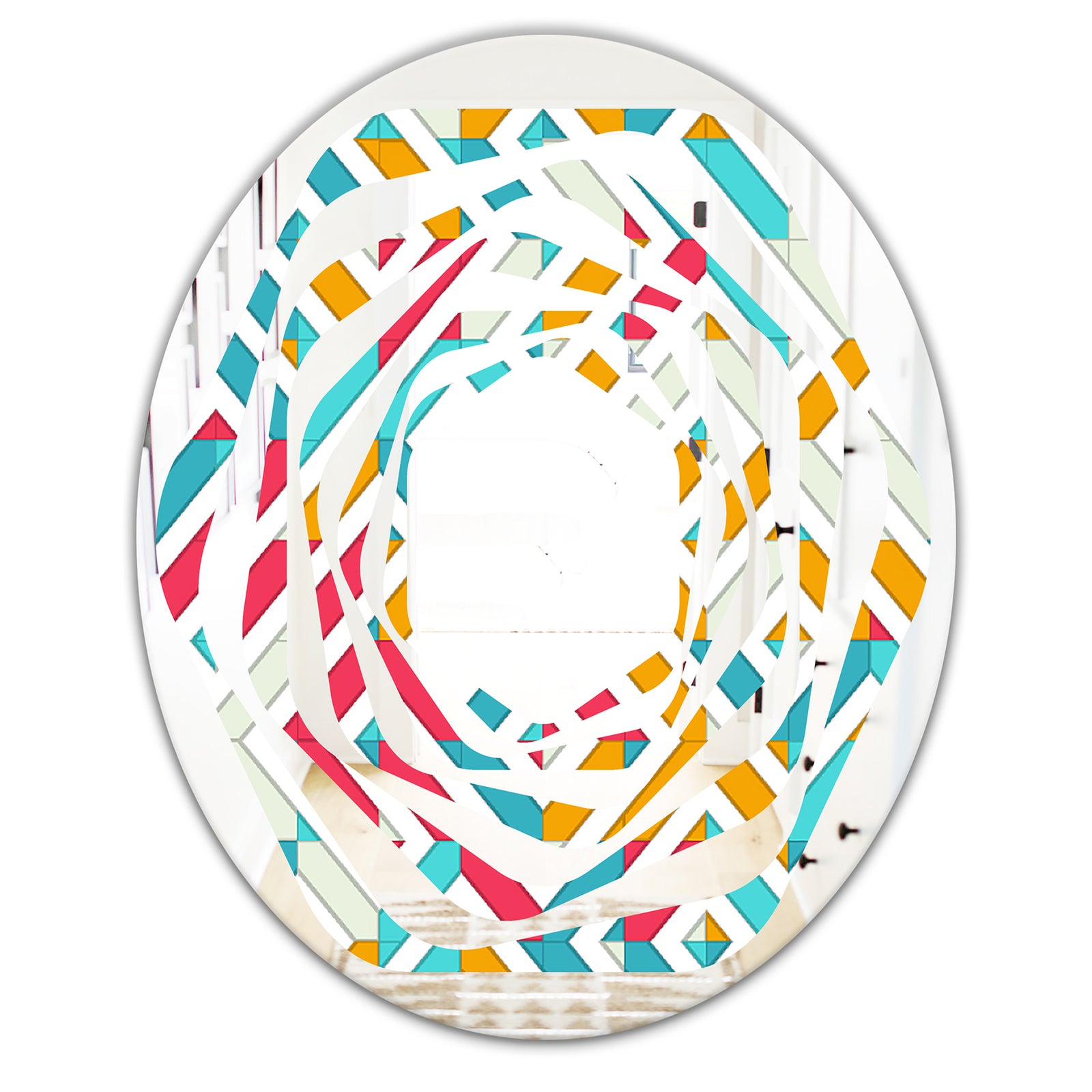 Abstract Retro Geometry I - Modern Round or Oval Wall Mirror - Whirl