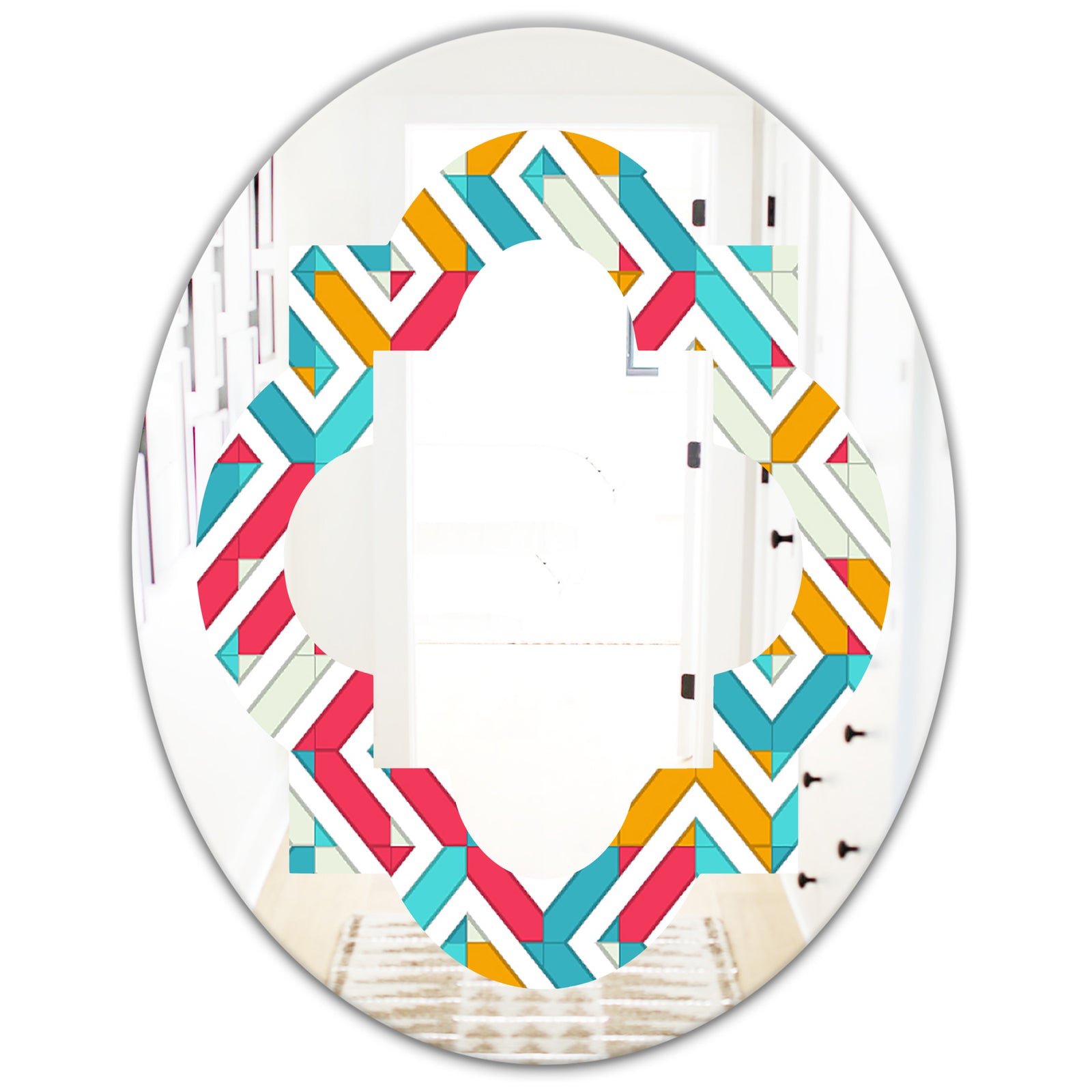 Abstract Retro Geometry I - Modern Round or Oval Wall Mirror - Quatrefoil