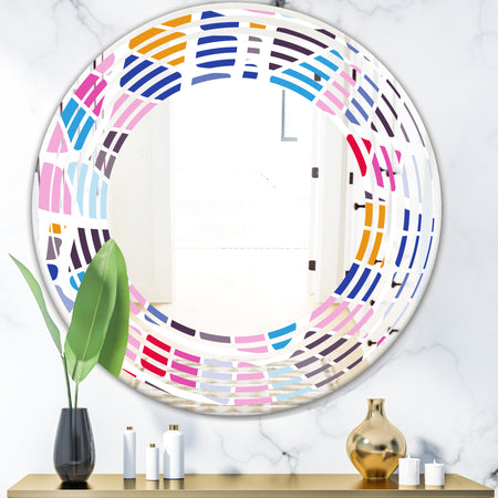 Abstract Retro Geometric Pattern I - Modern Round or Oval Wall Mirror - Wave