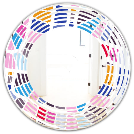 Abstract Retro Geometric Pattern I - Modern Round or Oval Wall Mirror - Wave