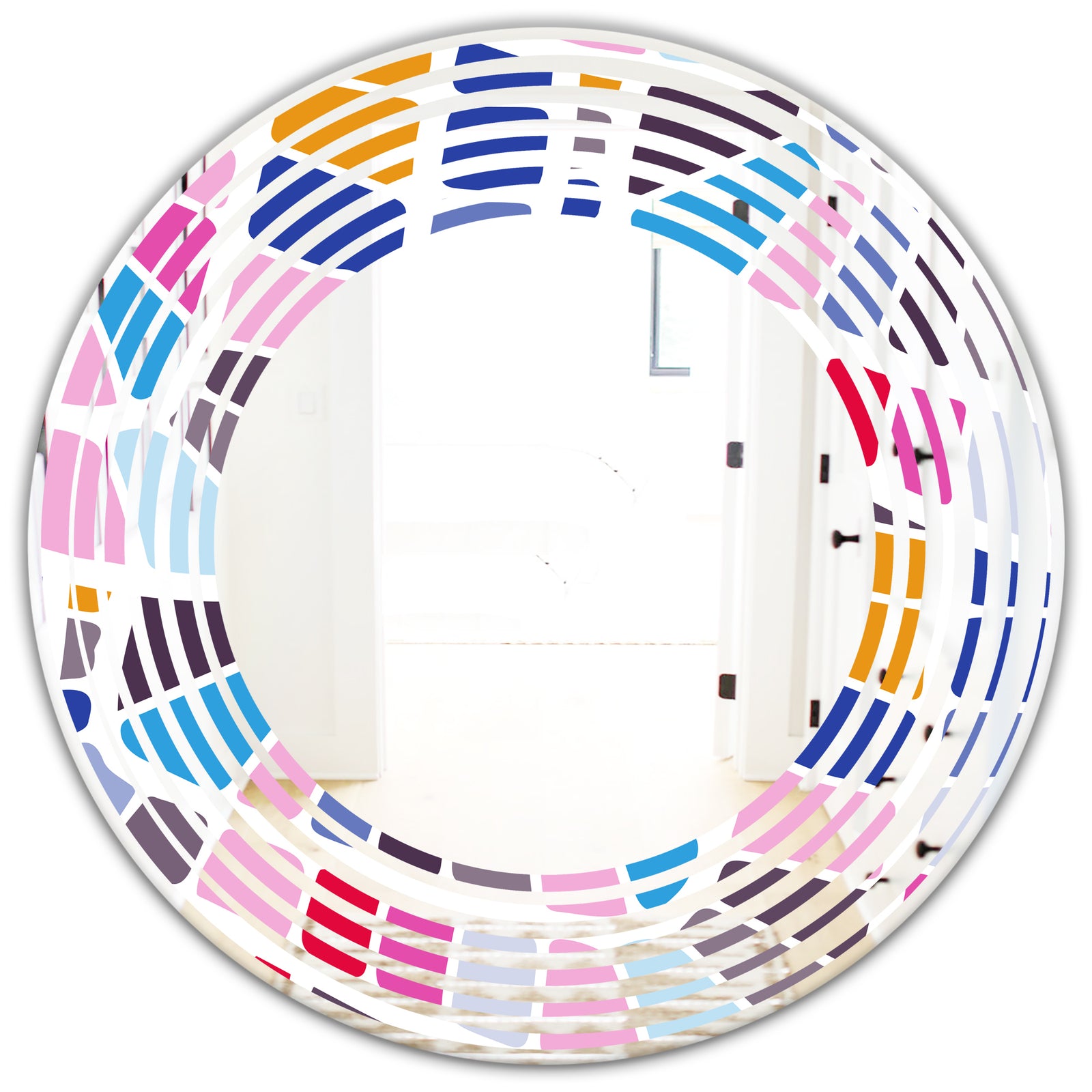 Abstract Retro Geometric Pattern I - Modern Round or Oval Wall Mirror - Wave