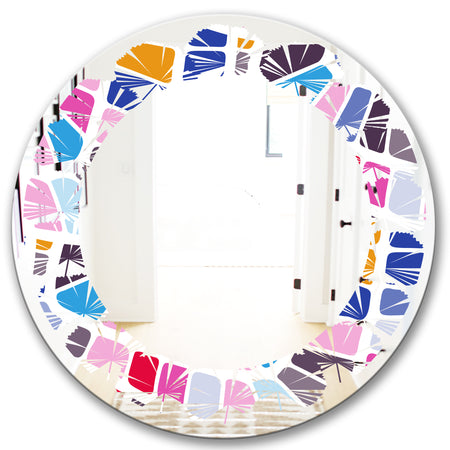Abstract Retro Geometric Pattern I - Modern Round or Oval Wall Mirror - Leaves
