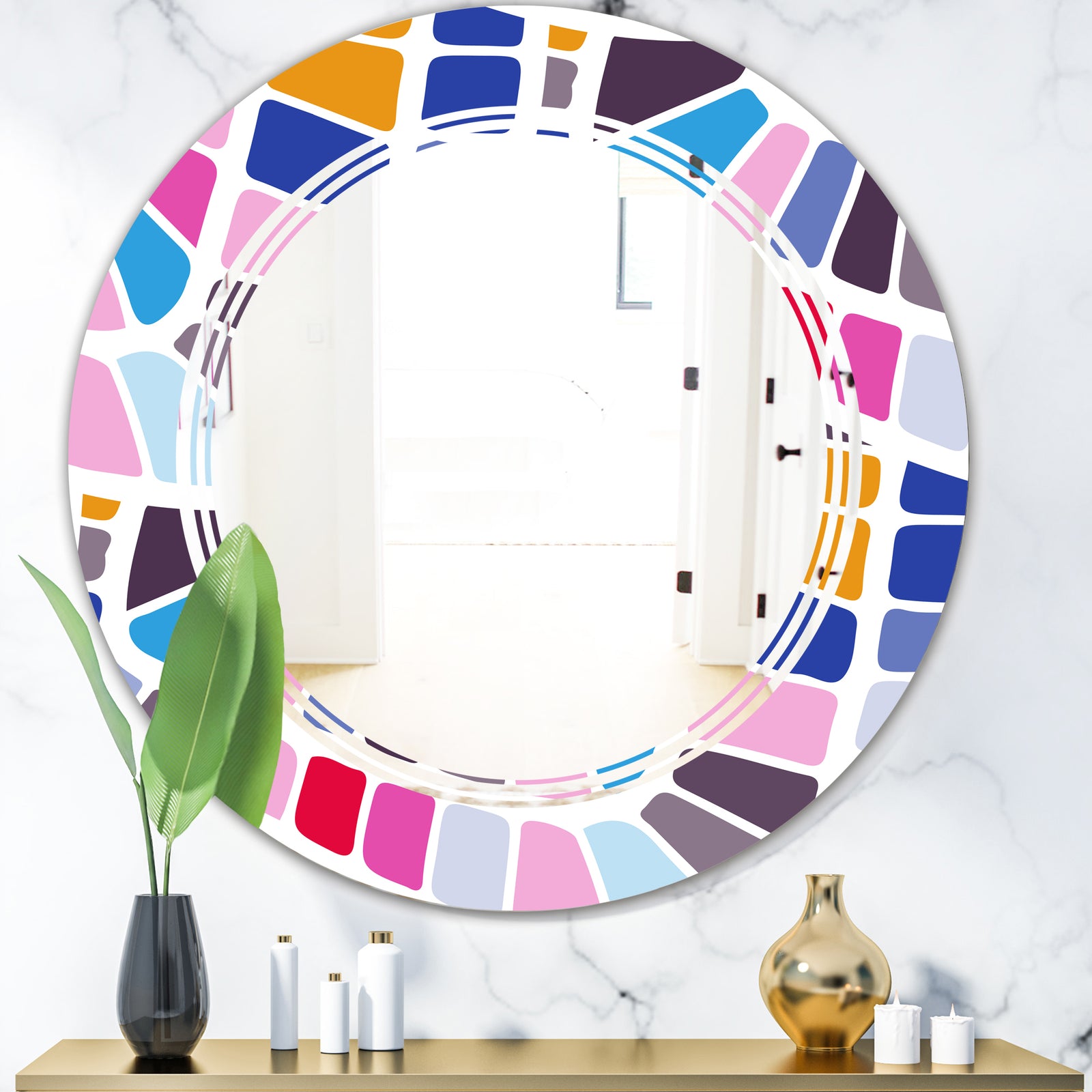 Abstract Retro Geometric Pattern I - Modern Round or Oval Wall Mirror - Triple C
