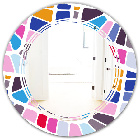 Abstract Retro Geometric Pattern I - Modern Round or Oval Wall Mirror - Triple C