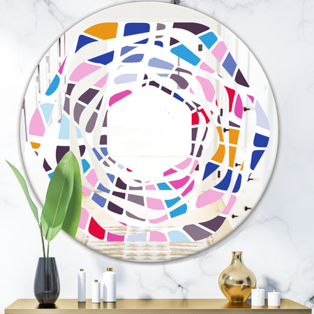 Abstract Retro Geometric Pattern I - Modern Round or Oval Wall Mirror - Whirl