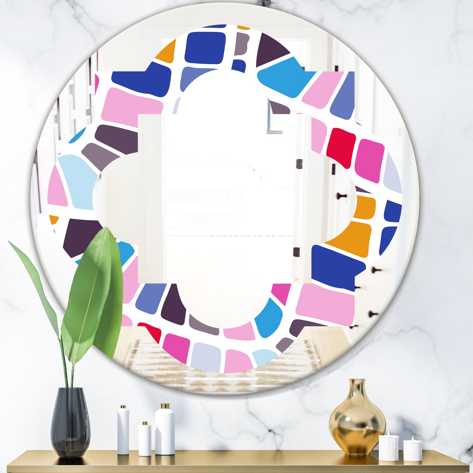 Abstract Retro Geometric Pattern I - Modern Round or Oval Wall Mirror - Quatrefoil