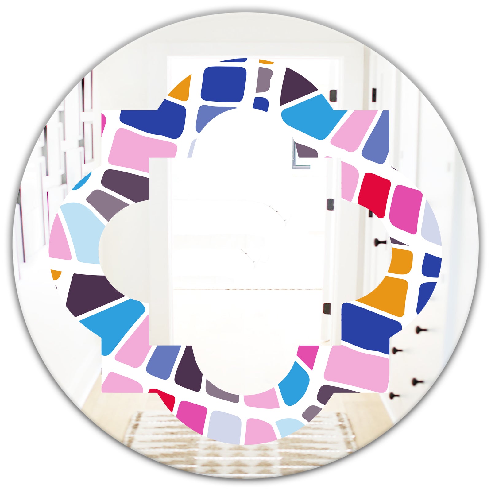Abstract Retro Geometric Pattern I - Modern Round or Oval Wall Mirror - Quatrefoil