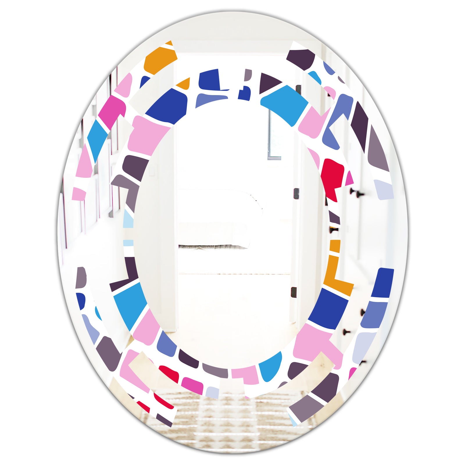 Abstract Retro Geometric Pattern I - Modern Round or Oval Wall Mirror - Space