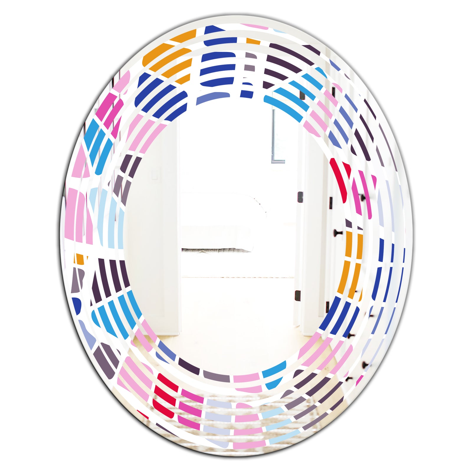 Abstract Retro Geometric Pattern I - Modern Round or Oval Wall Mirror - Wave