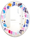 Abstract Retro Geometric Pattern I - Modern Round or Oval Wall Mirror - Leaves