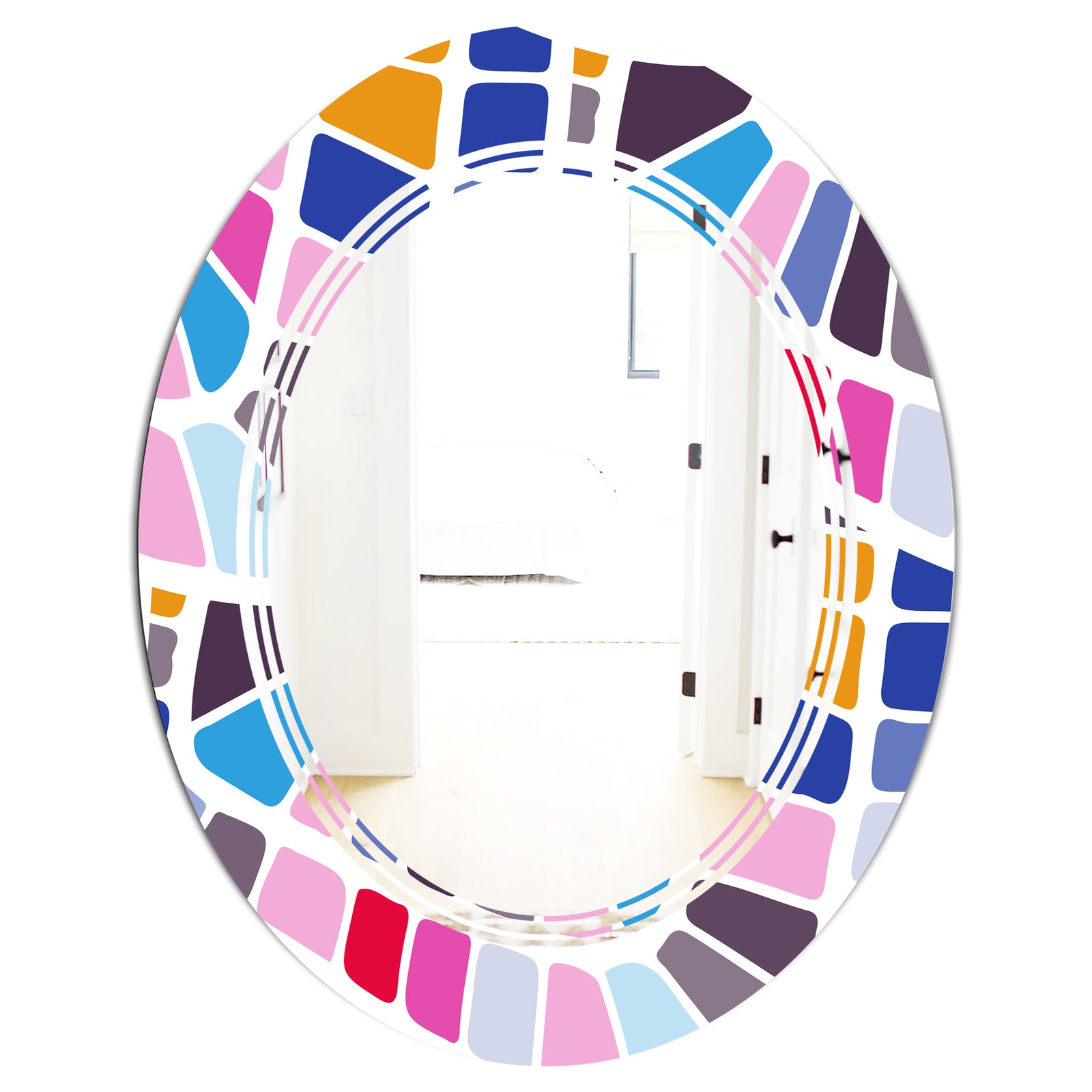 Abstract Retro Geometric Pattern I - Modern Round or Oval Wall Mirror - Triple C