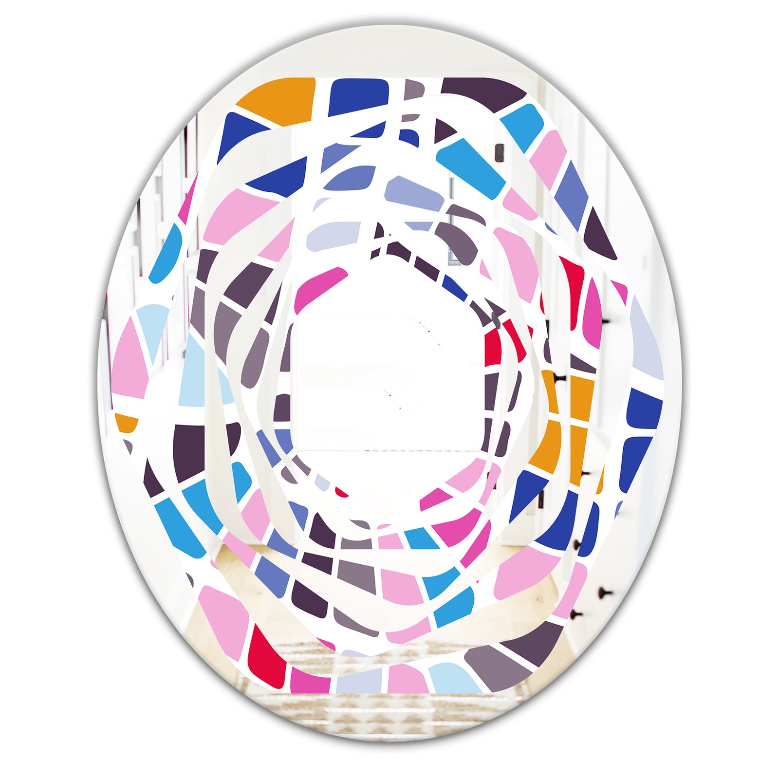 Abstract Retro Geometric Pattern I - Modern Round or Oval Wall Mirror - Whirl