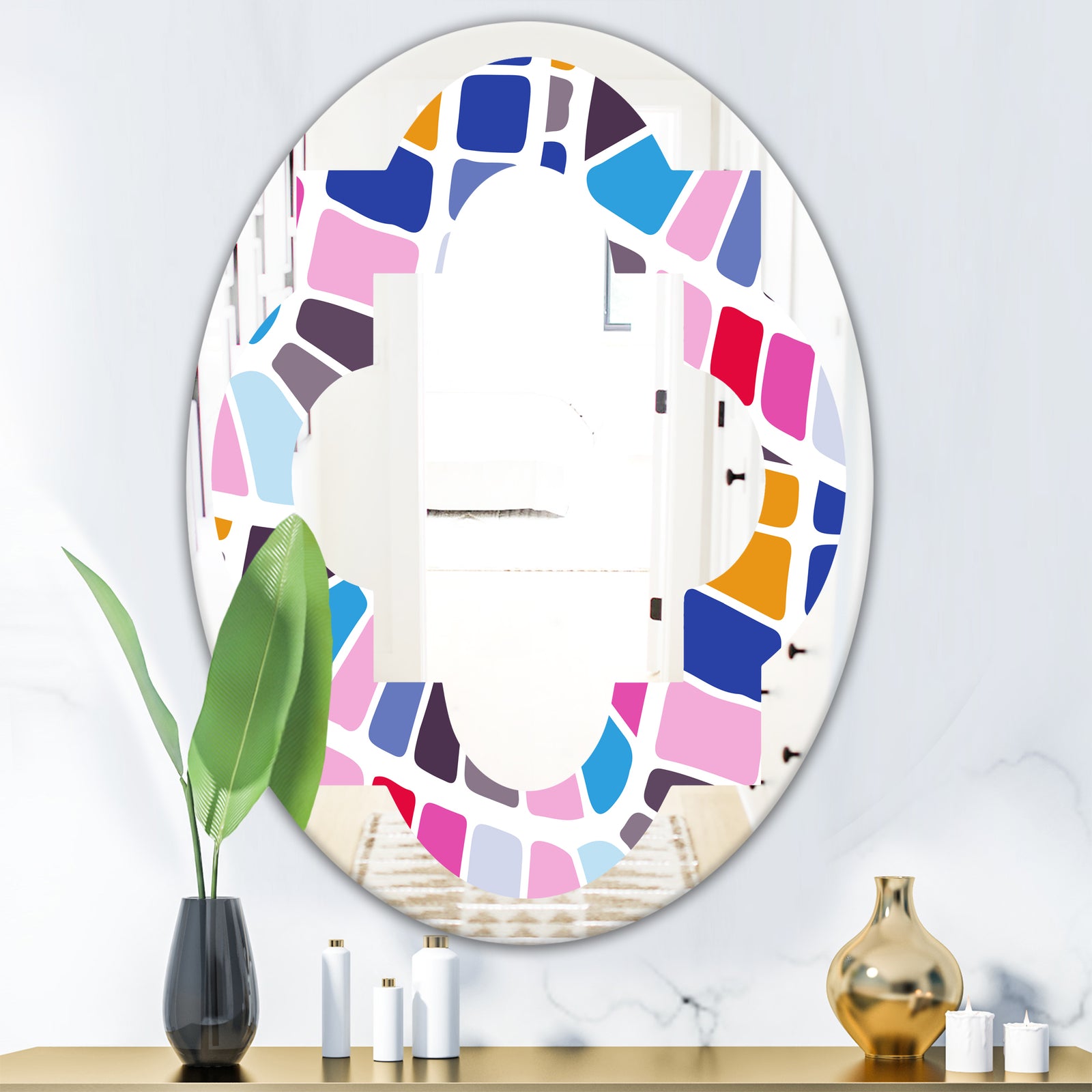 Abstract Retro Geometric Pattern I - Modern Round or Oval Wall Mirror - Quatrefoil
