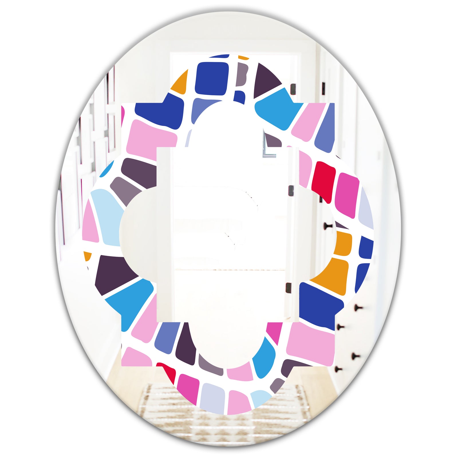 Abstract Retro Geometric Pattern I - Modern Round or Oval Wall Mirror - Quatrefoil