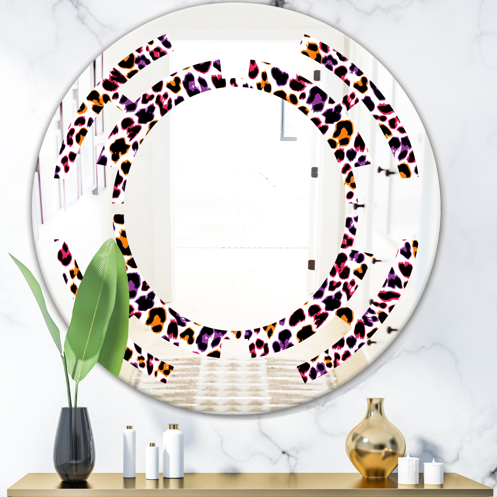 Leopard Fur Safari VII - Modern Round or Oval Wall Mirror - Space