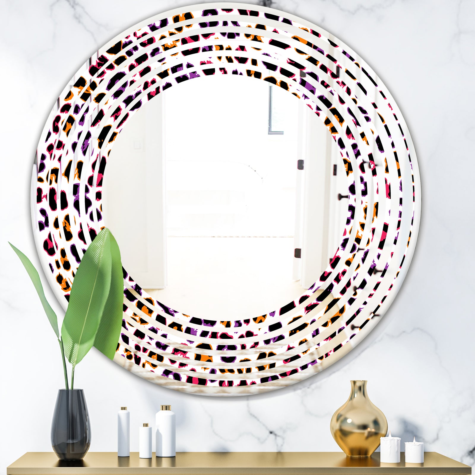 Leopard Fur Safari VII - Modern Round or Oval Wall Mirror - Wave