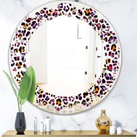Leopard Fur Safari VII - Modern Round or Oval Wall Mirror - Leaves