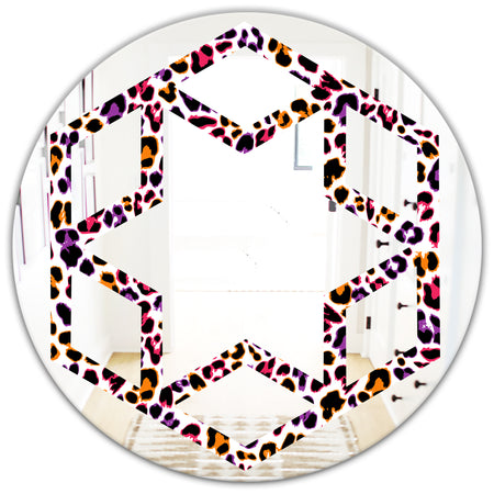 Leopard Fur Safari VII - Modern Round or Oval Wall Mirror - Hexagon Star