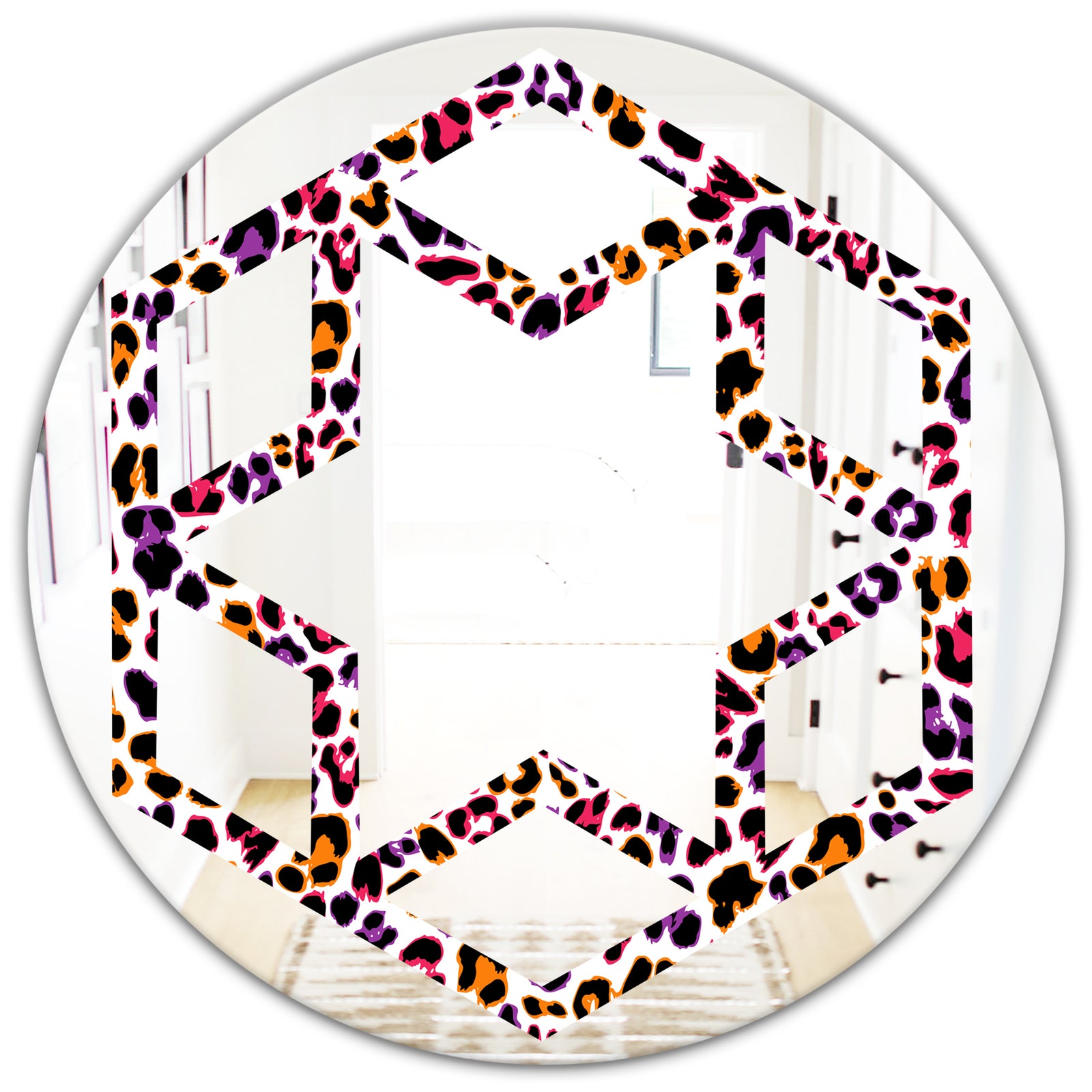 Leopard Fur Safari VII - Modern Round or Oval Wall Mirror - Hexagon Star