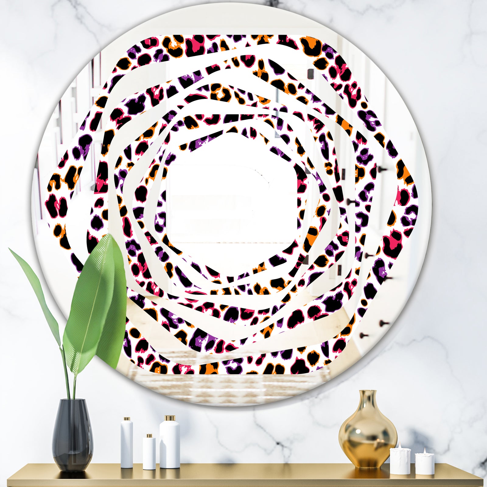 Leopard Fur Safari VII - Modern Round or Oval Wall Mirror - Whirl