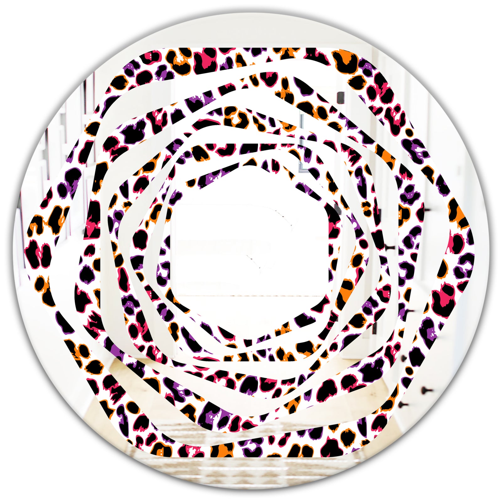 Leopard Fur Safari VII - Modern Round or Oval Wall Mirror - Whirl