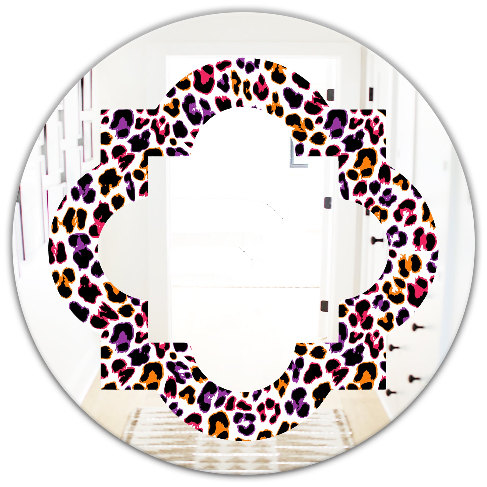 Leopard Fur Safari VII - Modern Round or Oval Wall Mirror - Quatrefoil