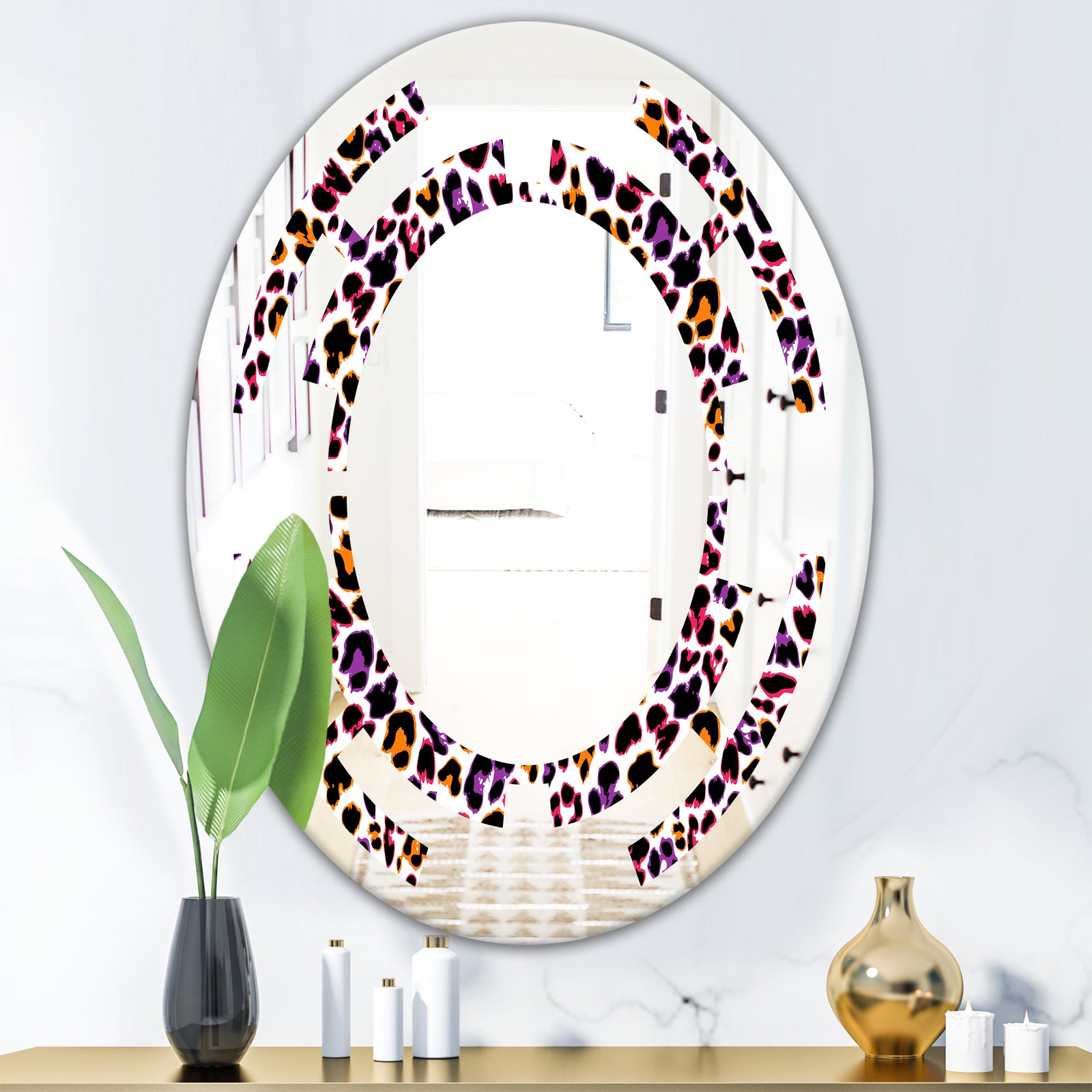Leopard Fur Safari VII - Modern Round or Oval Wall Mirror - Space