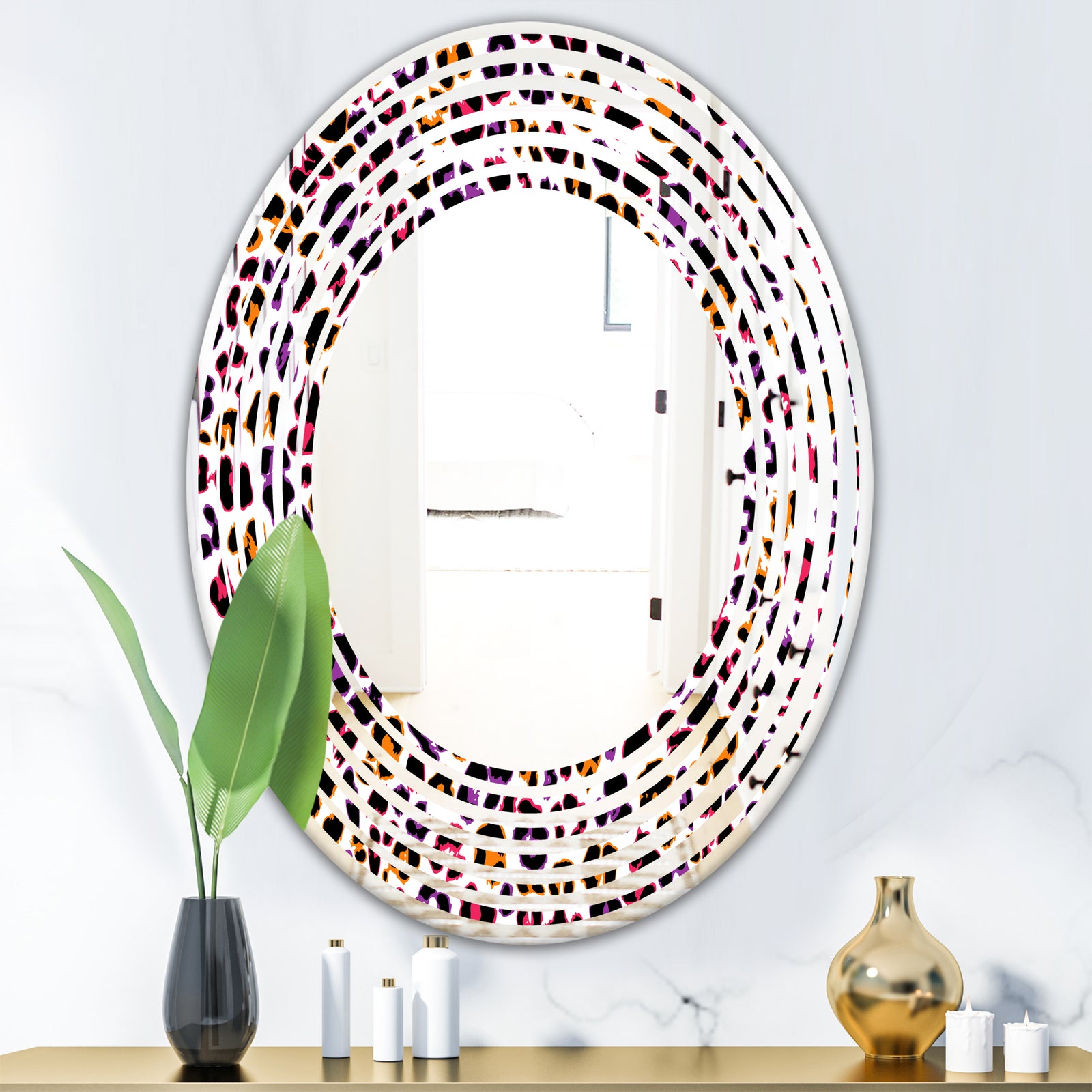 Leopard Fur Safari VII - Modern Round or Oval Wall Mirror - Wave