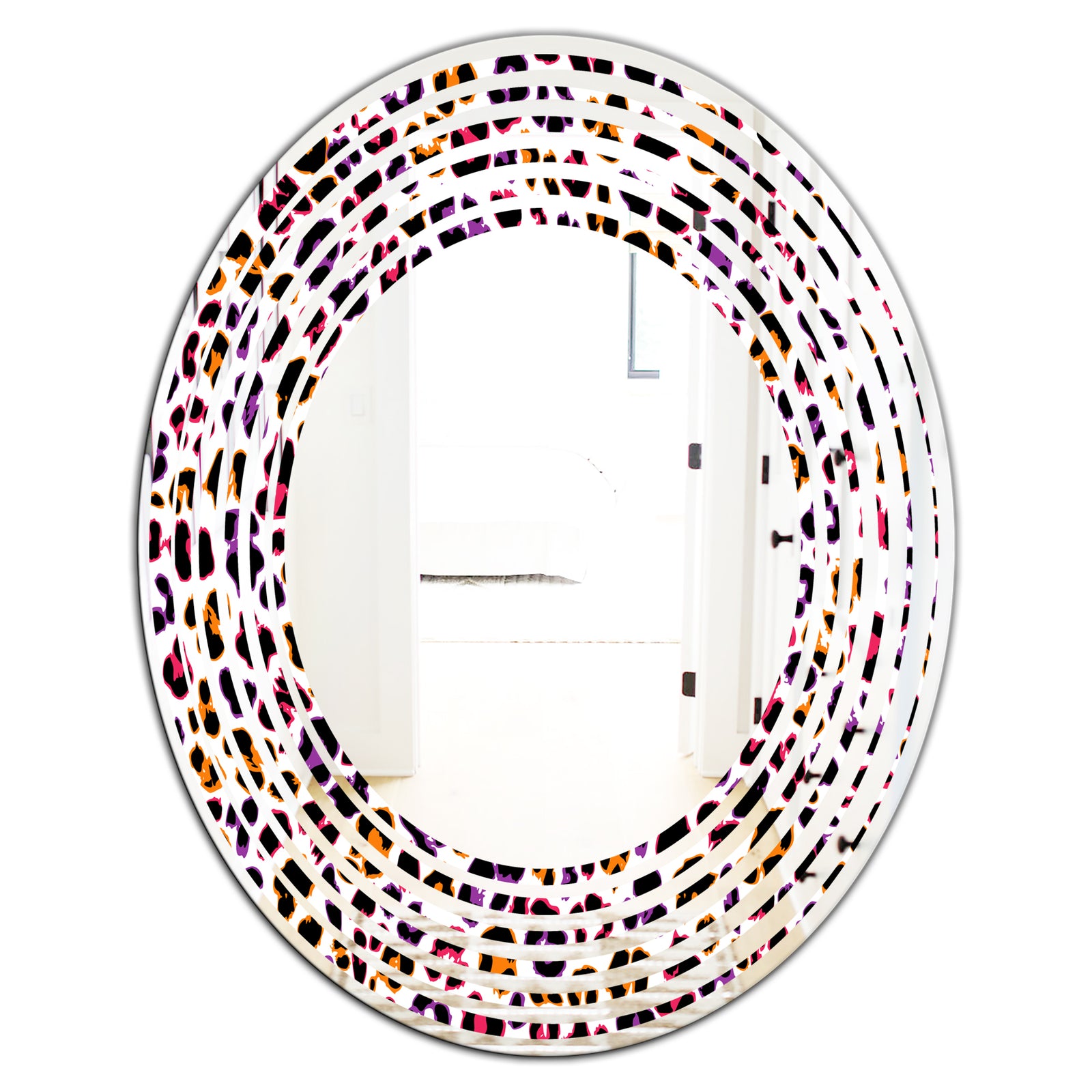 Leopard Fur Safari VII - Modern Round or Oval Wall Mirror - Wave