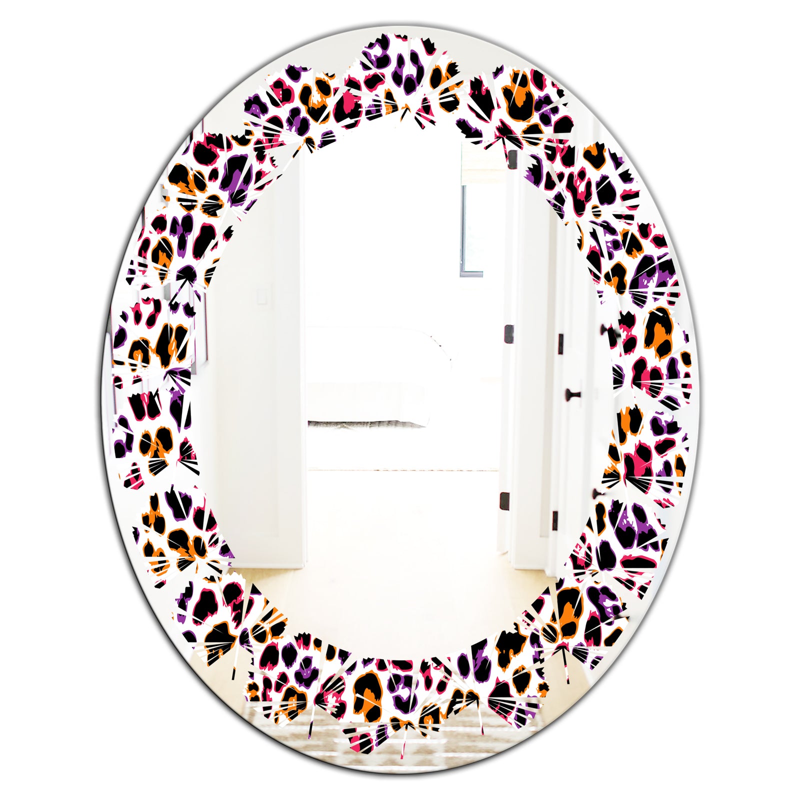 Leopard Fur Safari VII - Modern Round or Oval Wall Mirror - Leaves