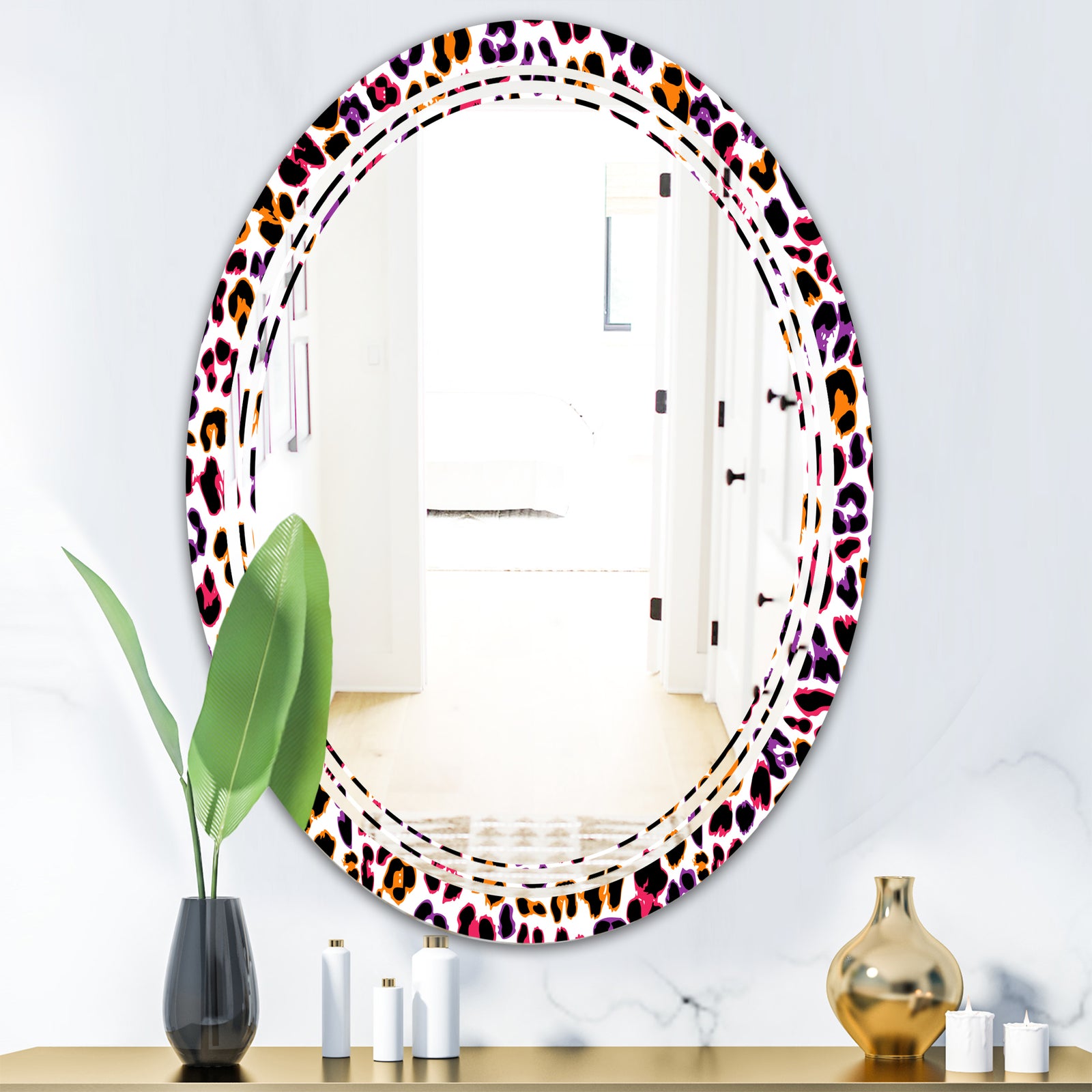 Leopard Fur Safari VII - Modern Round or Oval Wall Mirror - Triple C