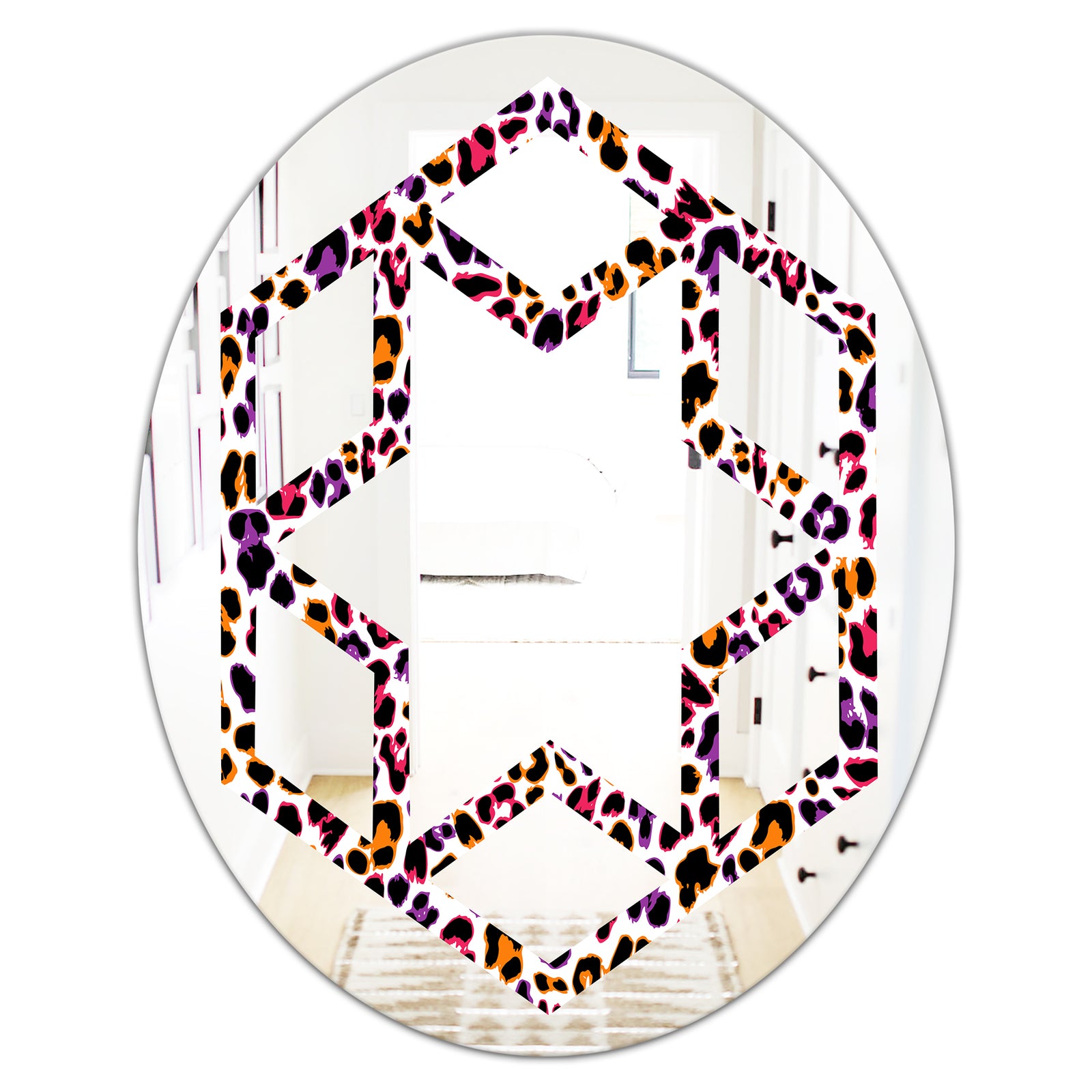 Leopard Fur Safari VII - Modern Round or Oval Wall Mirror - Hexagon Star